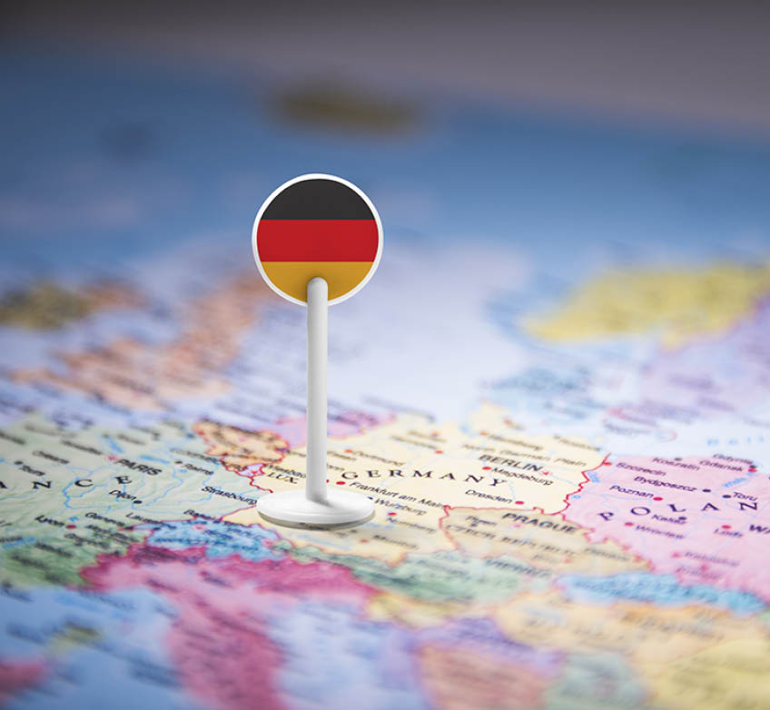 Germany marked with a flag on the map 