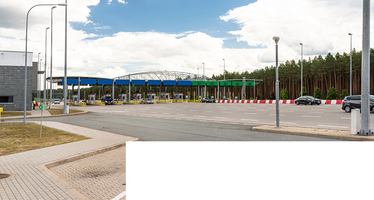Tarnawa Rzepinska, Poland August 28, 2020  Tarnawa toll collection point, for driving on the A2 motorway in Poland  The last point before the eastern border with Germany 