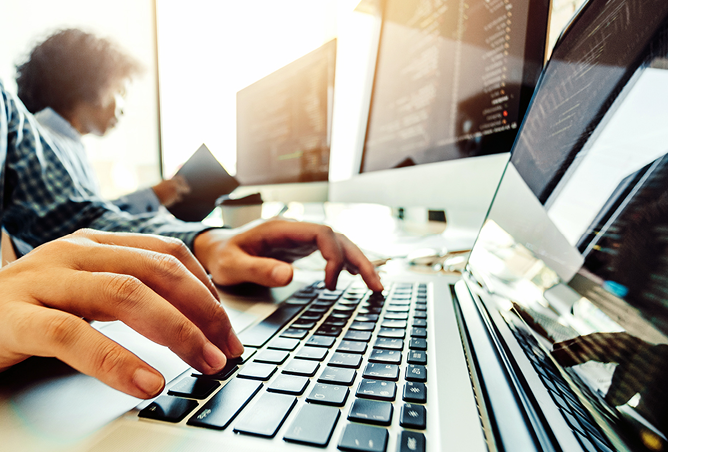 Developing programmer Team Development Website design and coding technologies working in software company office