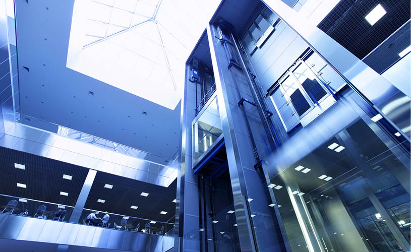 Modern interior of trade center with lift