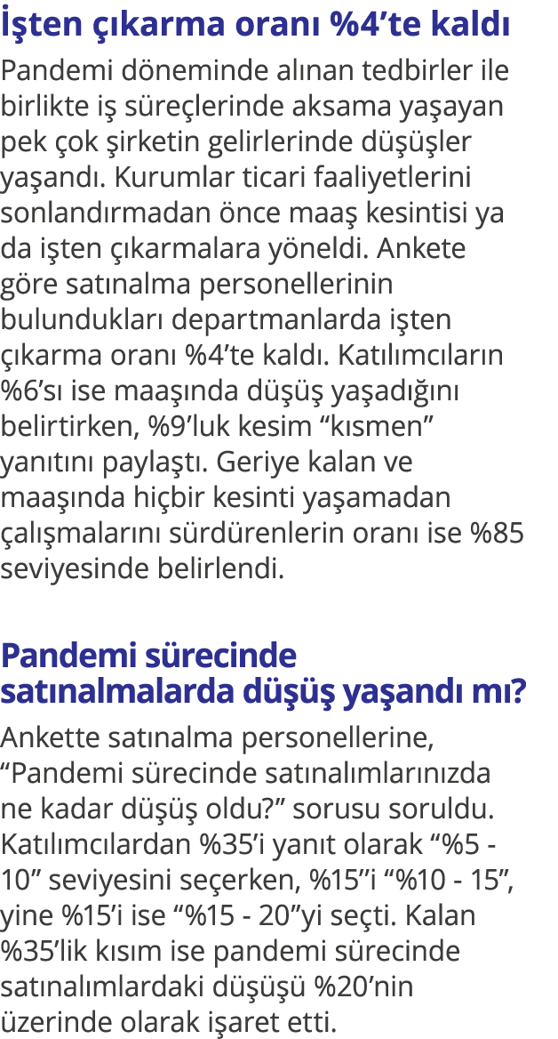 İşten çıkarma oranı %4 te kaldı Pandemi döneminde alınan tedbirler ile birlikte iş süreçlerinde aksama yaşayan pek ço   