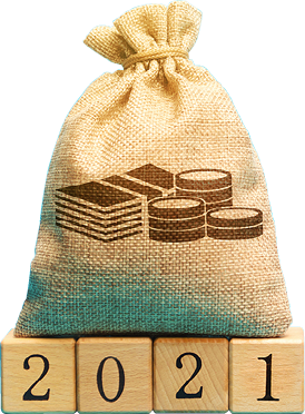 Money bag and wooden blocks 2020  Budget planning  Business and economic  Goals and plans  Investment, finance  Savings  Copy space