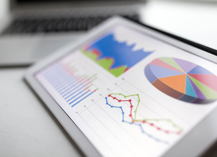 Tablet with business statistic chart