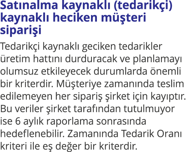 Satınalma kaynaklı (tedarikçi) kaynaklı heciken müşteri siparişi Tedarikçi kaynaklı geciken tedarikler üretim hattını   